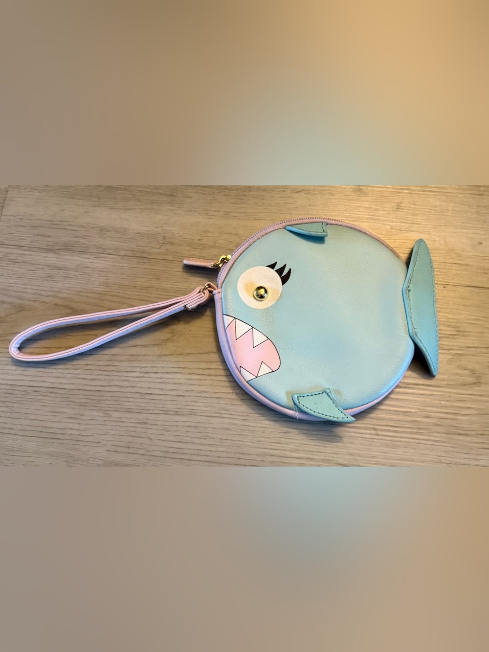 Betsey Johnson Luv Betsey Light Blue Blush Small Shark Coin Purse Wristlet